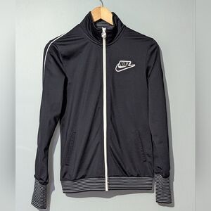 Nike Women's Small Black Nylon Full Zip Track Sport Jacket Retro 70s